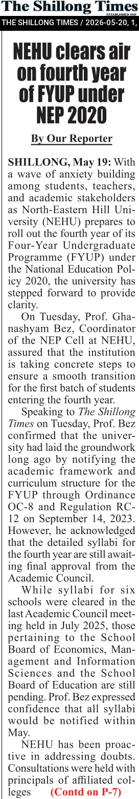 NEHU clears air on fourth year of FYUP under NEP 2020