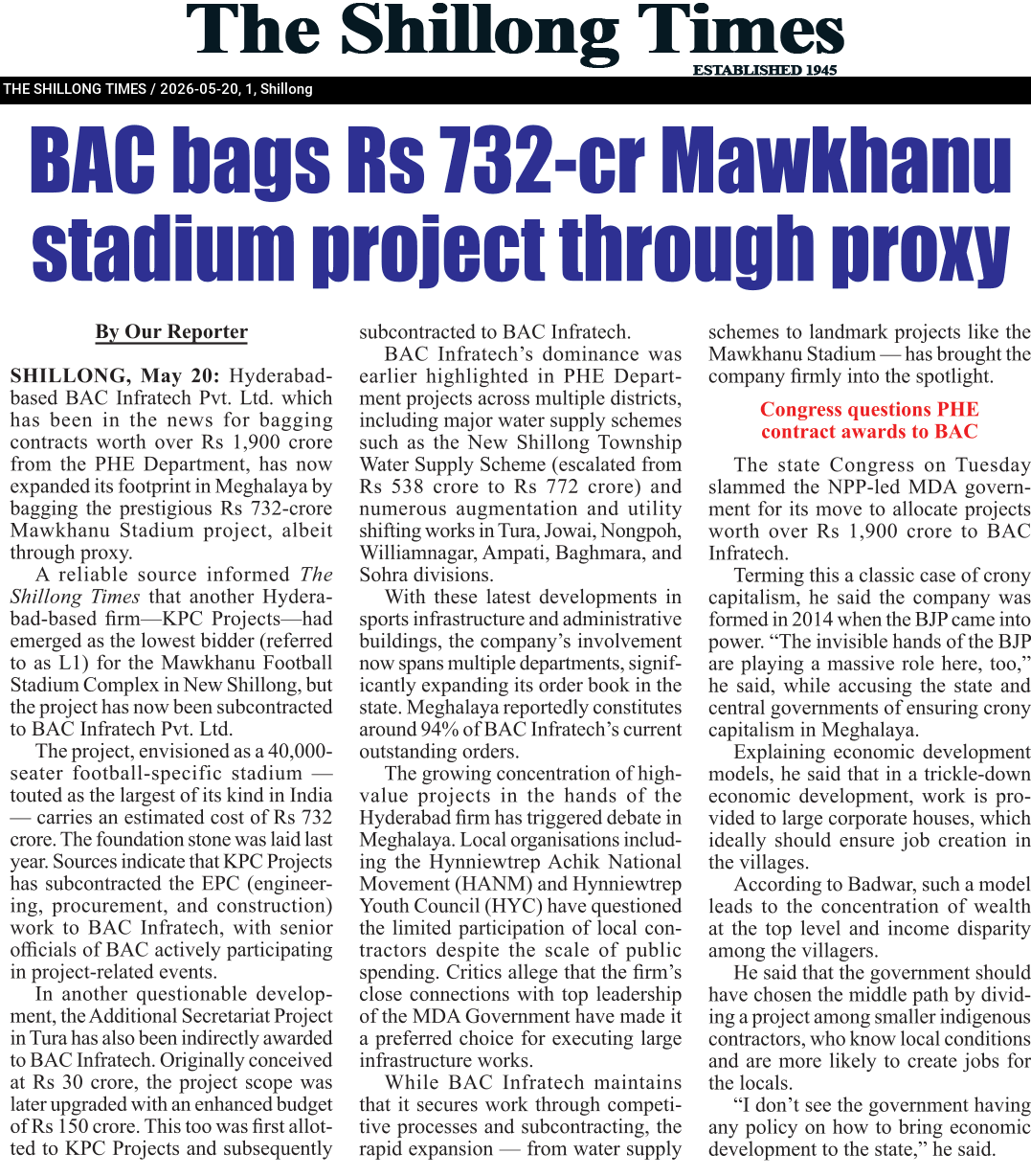 BAC bags Rs 732-cr Mawkhannu stadium project through proxy