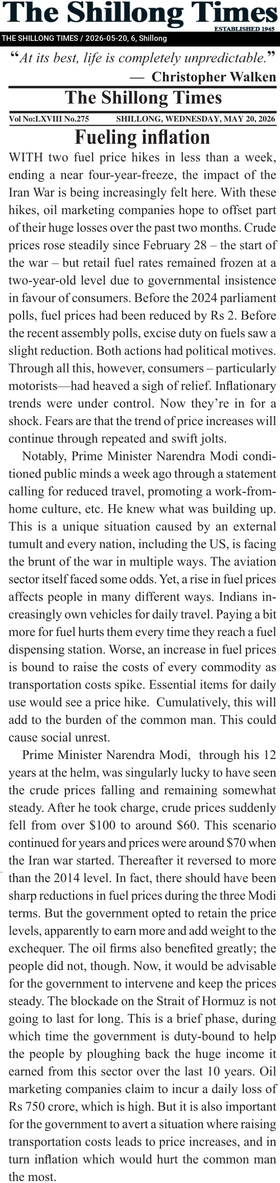 Fueling inflation