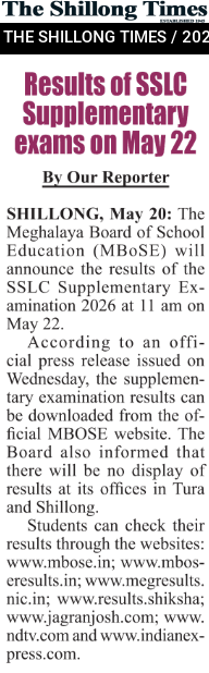Results of SSLC Supplementary exams on May 22