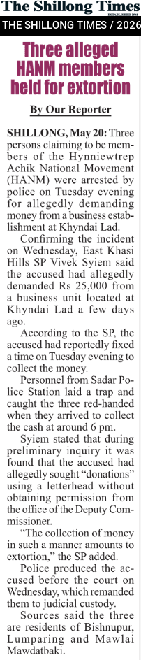 Three alleged HANM members held for extortion