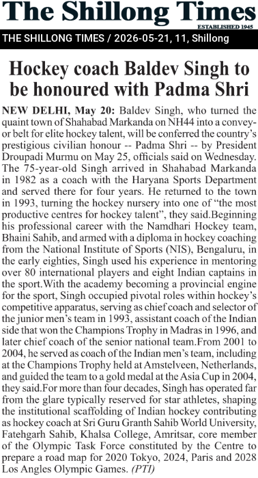 Hockey coach Baldev Singh to be honoured with Padma Shri