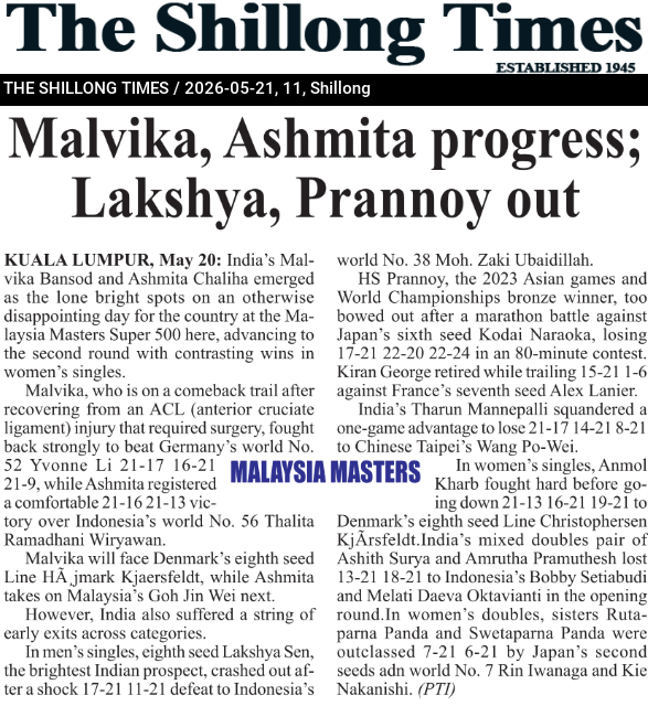 Malvika, Ashmita progress; Lakshya, Prannoy out