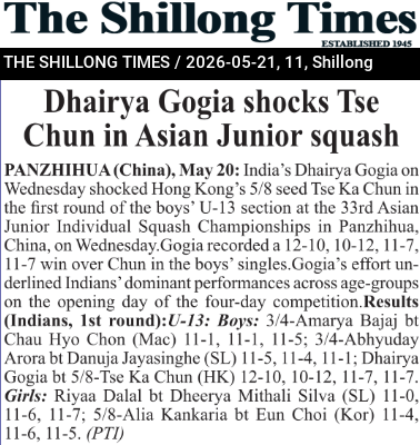 Dhairya Gogia shocks Tse Chun in Asian Junior squash