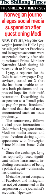 Norwegian journo alleges social media suspension after questioning Modi