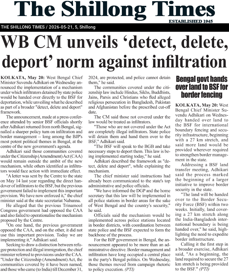 WB CM unveils ‘detect, delete, deport’ norm against infiltration