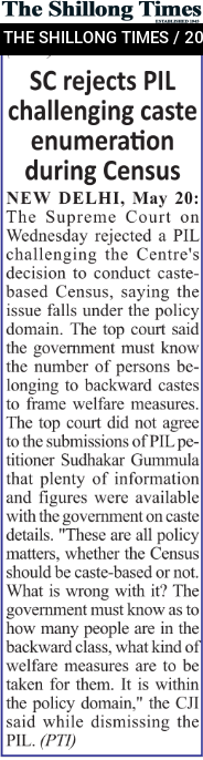 SC rejects PIL challenging caste enumeration during Census