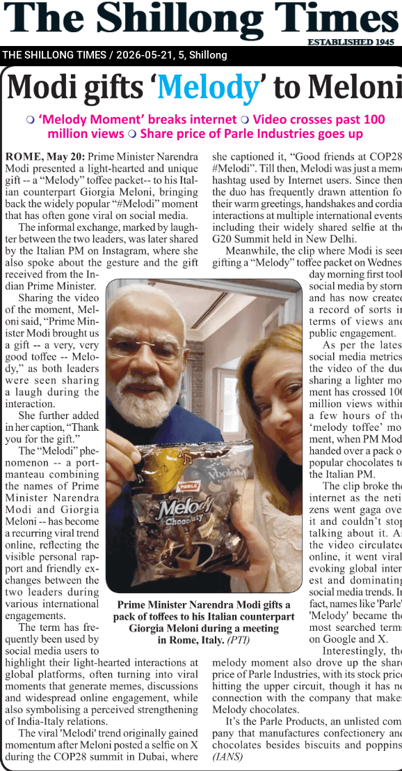 Modi gifts ‘Melody’ to Meloni