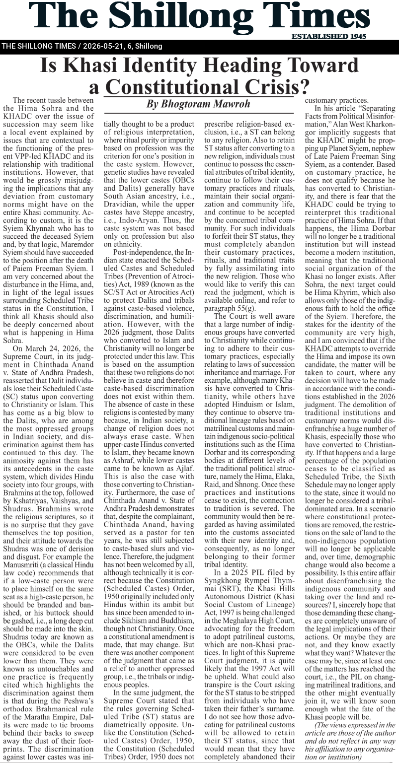 Is Khasi Identity Heading Toward a Constitutional Crisis?