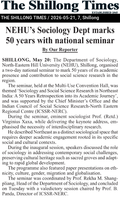 NEHU’s Sociology Dept marks 50 years with national seminar