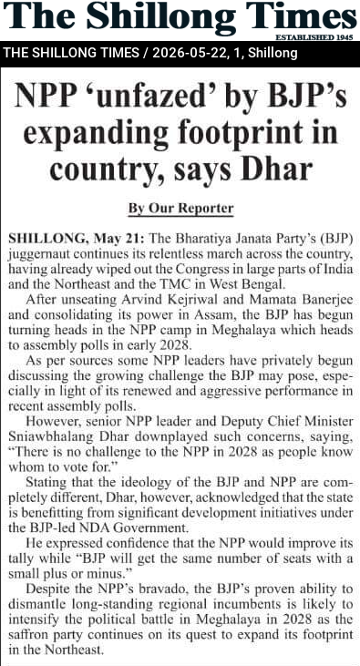 NPP ‘unfazed’ by BJP’s expanding footprint in country, says Dhar