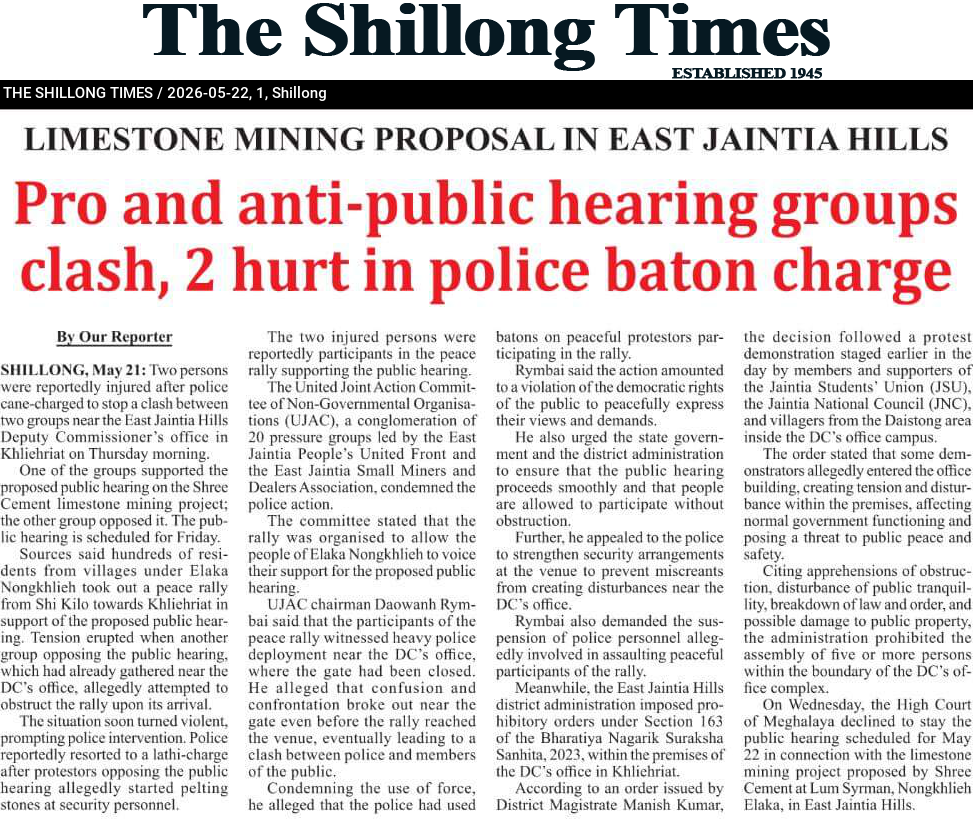 LIMESTONE MINING PROPOSAL IN EAST JAINTIA HILLS