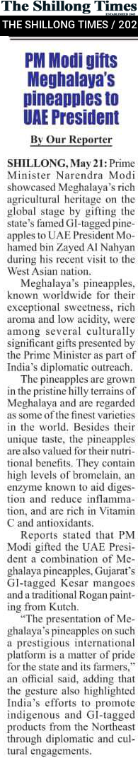 PM Modi gifts Meghalaya’s pineapples to UAE President