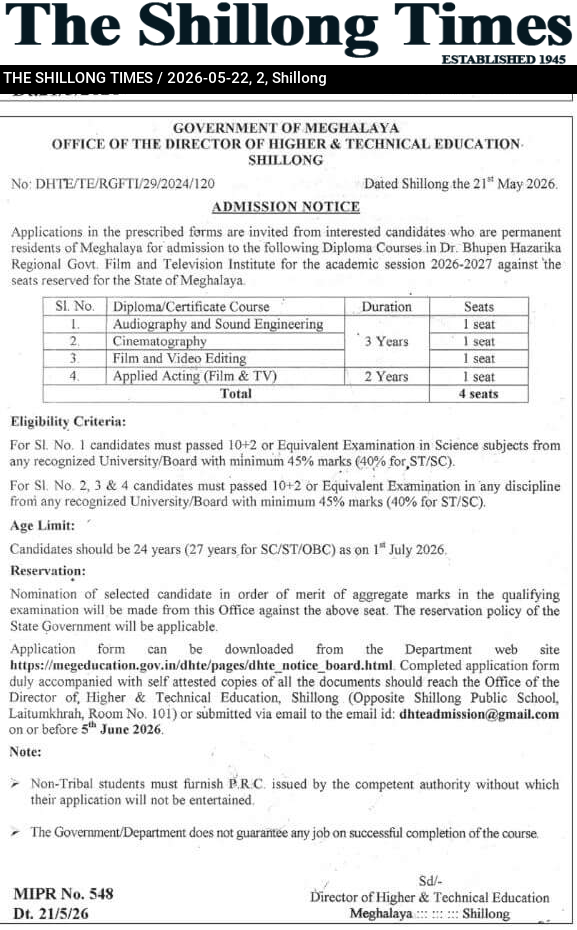 ADMISSION NOTICE
