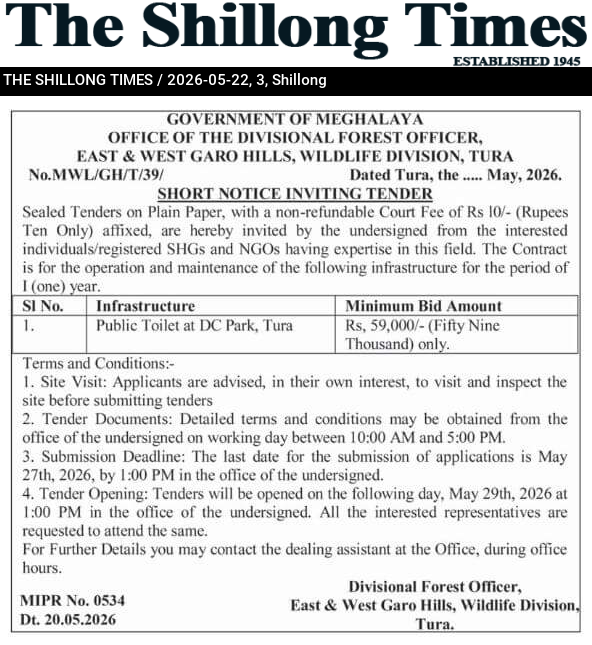 SHORT NOTICE INVITING TENDER