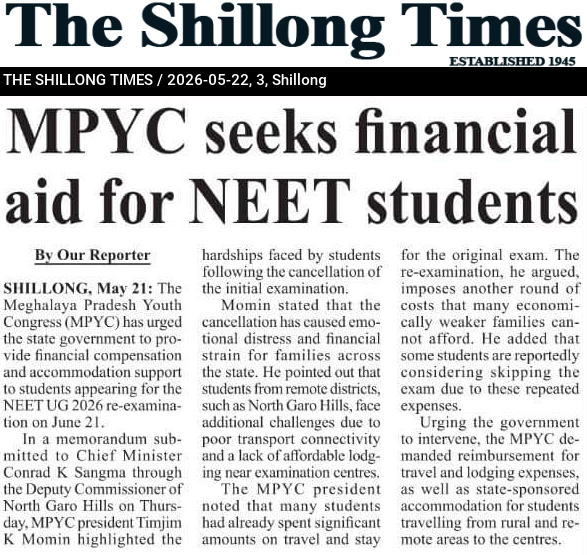 MPYC seeks financial aid for NEET students