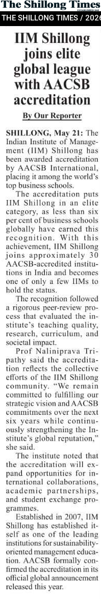IIM Shillong joins elite global league with AACSB accreditation