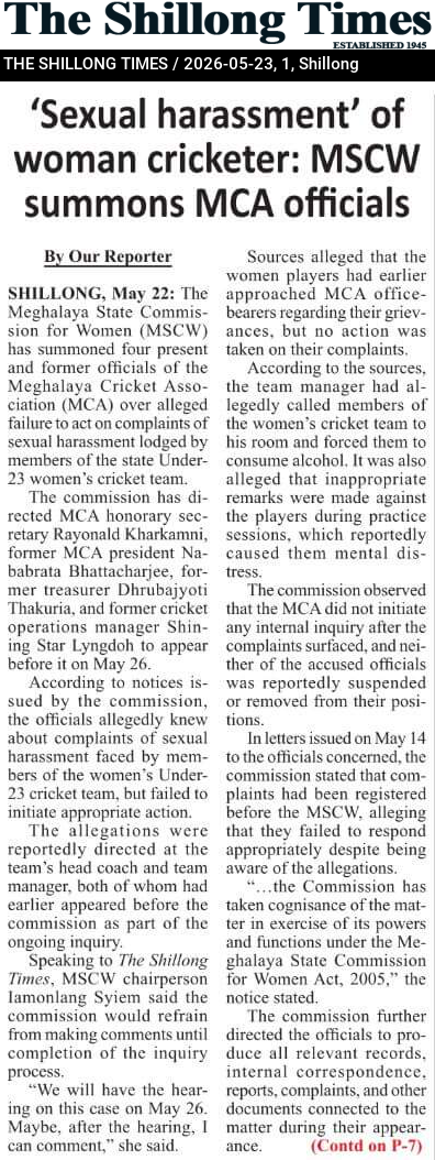 ‘Sexual harassment’ of woman cricketer: MSCW summons MCA officials