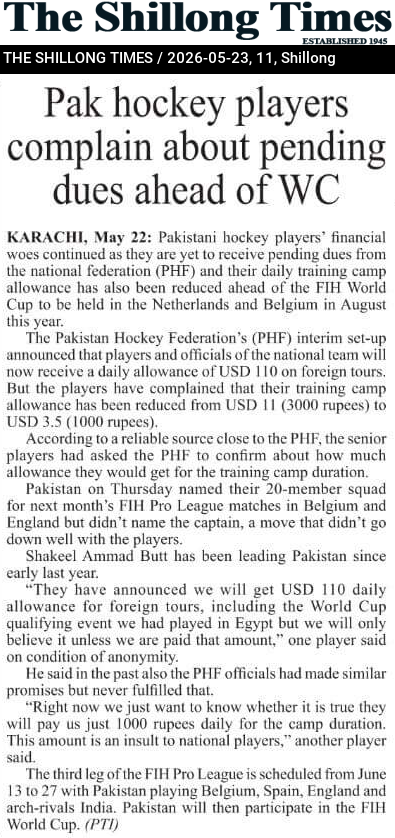 Pak hockey players complain about pending dues ahead of WC