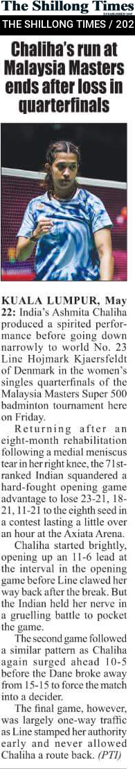 Chaliha’s run at Malaysia Masters ends after loss in quarterfinals