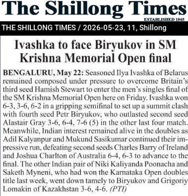 Ivashka to face Biryukov in SM Krishna Memorial Open final