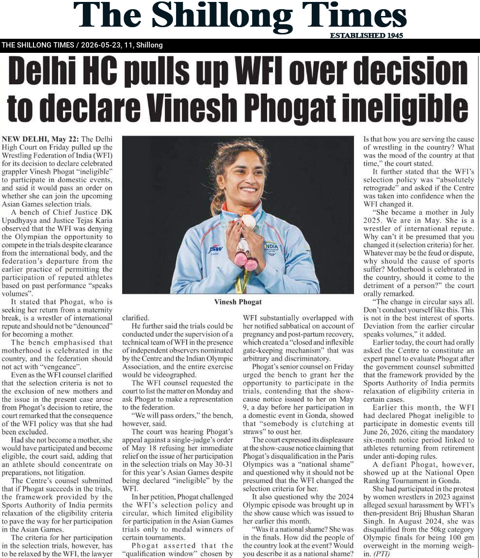 Delhi HC pulls up WFI over decision to declare Vinesh Phogat ineligible