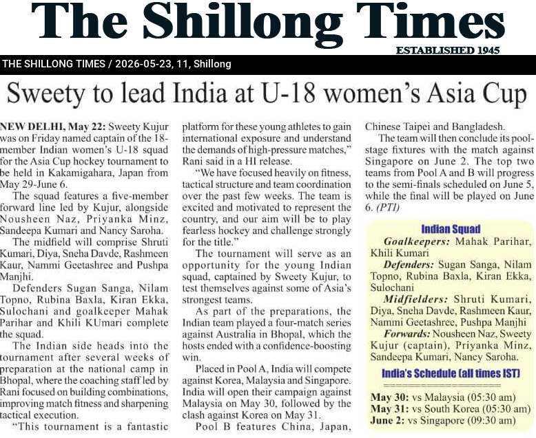 Sweety to lead India at U-18 women’s Asia Cup
