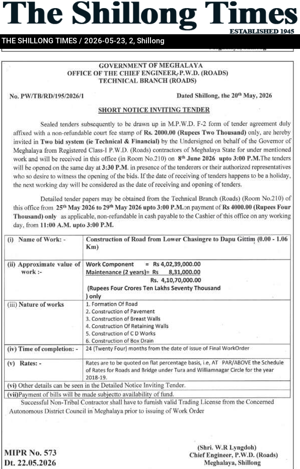 SHORT NOTICE INVITING TENDER