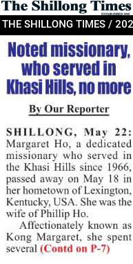 Noted missionary, who served in Khasi Hills, no more