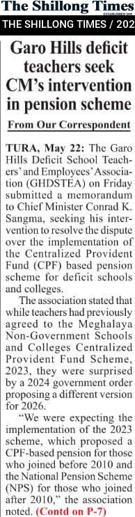 Garo Hills deficit teachers seek CM’s intervention in pension scheme