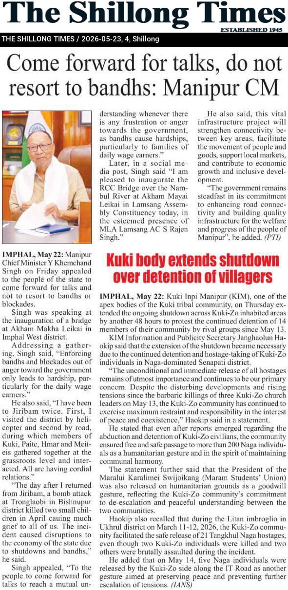 Come forward for talks, do not resort to bandhs: Manipur CM