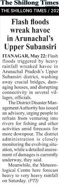 Flash floods wreak havoc in Arunachal’s Upper Subansiri