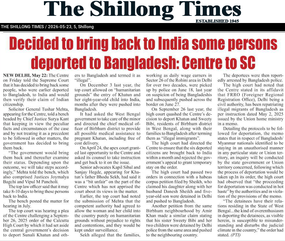 Decided to bring back to India some persons deported to Bangladesh: Centre to SC