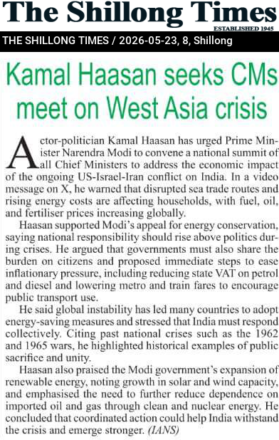 Kamal Haasan seeks CMs meet on West Asia crisis