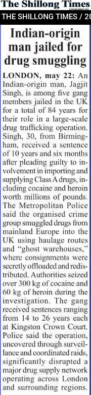 Indian-origin man jailed for drug smuggling