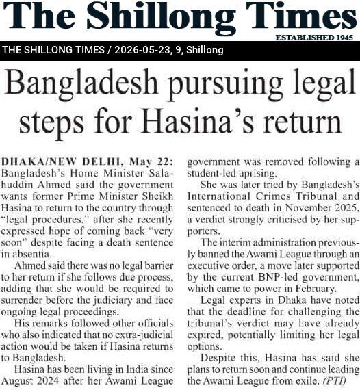 Bangladesh pursuing legal steps for Hasina’s return