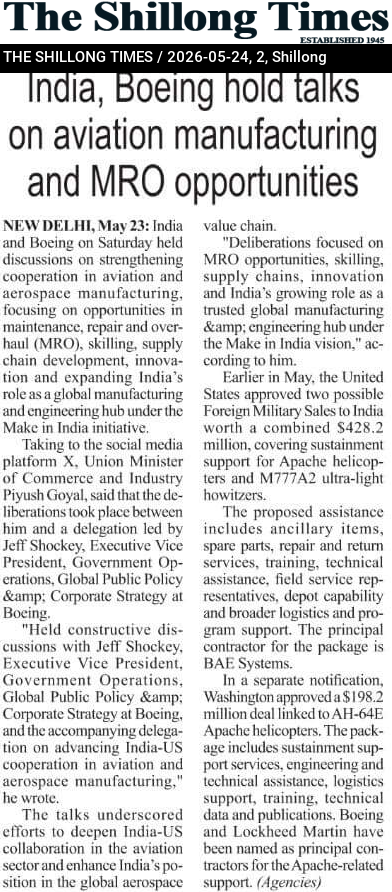 India, Boeing hold talks on aviation manufacturing and MRO opportunities