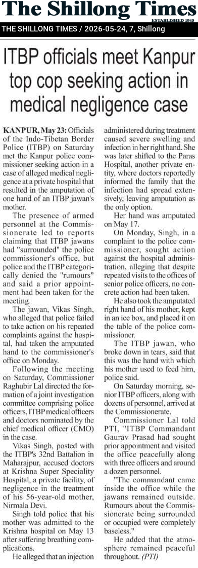 ITBP officials meet Kanpur top cop seeking action in medical negligence case