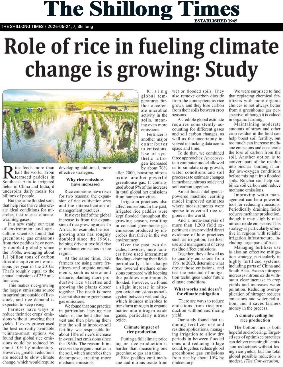 Role of rice in fueling climate change is growing: Study