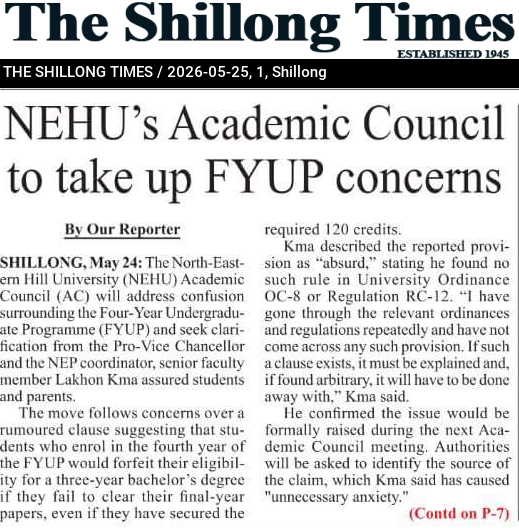 NEHU’s Academic Council to take up FYUP concerns