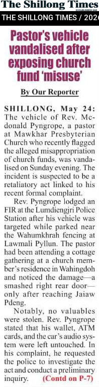 Pastor’s vehicle vandalised after exposing church fund ‘misuse’