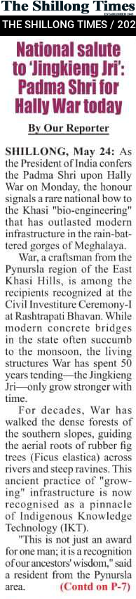 National salute to ‘Jingkieng Jri’: Padma Shri for Hally War today
