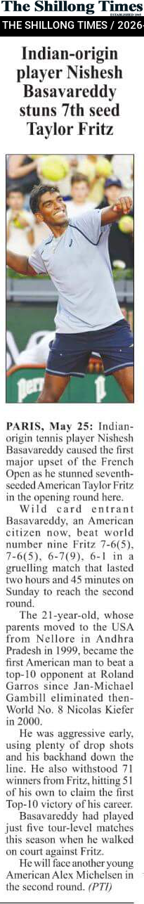 Indian-origin player Nishesh Basavareddy stuns 7th seed Taylor Fritz