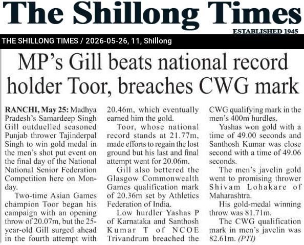 MP’s Gill beats national record holder Toor, breaches CWG mark
