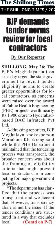 BJP demands tender norms review for local contractors