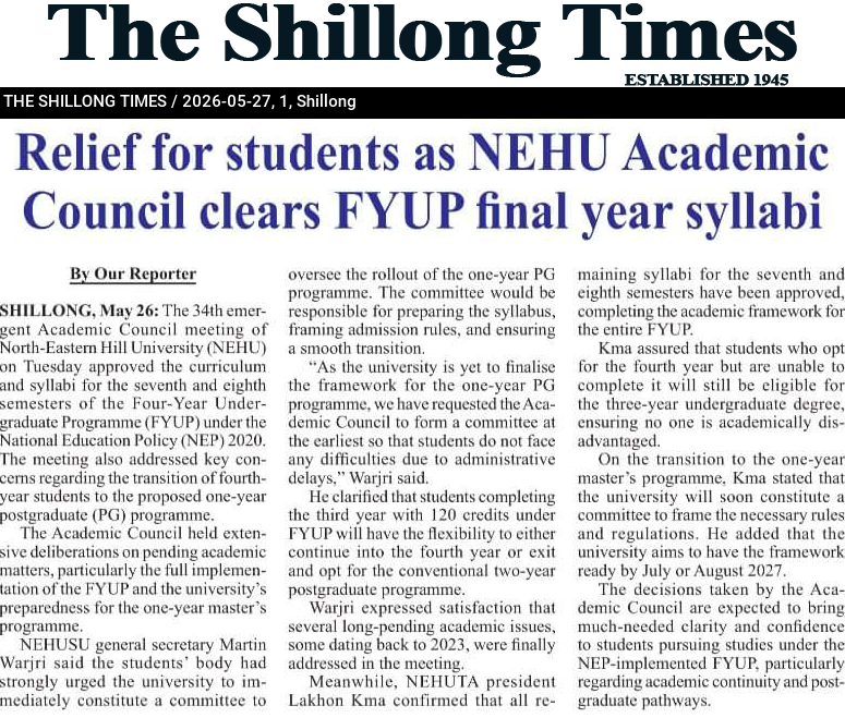 Relief for students as NEHU Academic Council clears FYUP final year syllabi