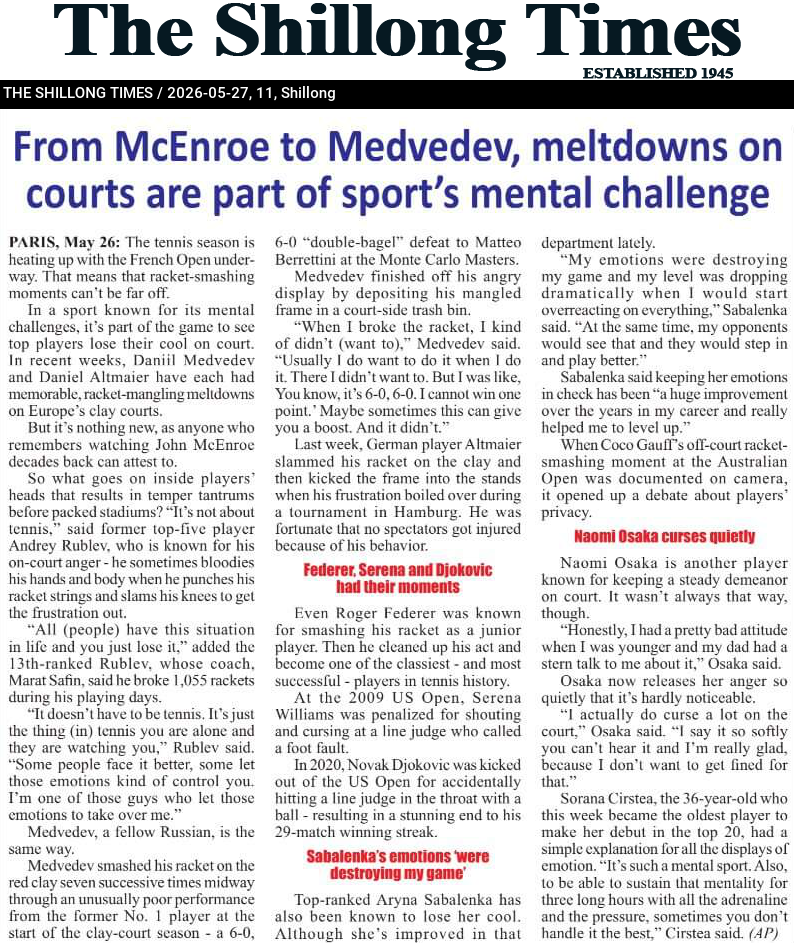 From McEnroe to Medvedev, meltdowns on courts are part of sport’s mental challenge