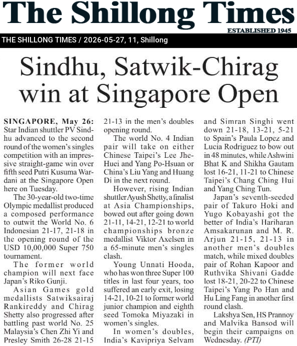 Sindhu, Satwik-Chirag win at Singapore Open