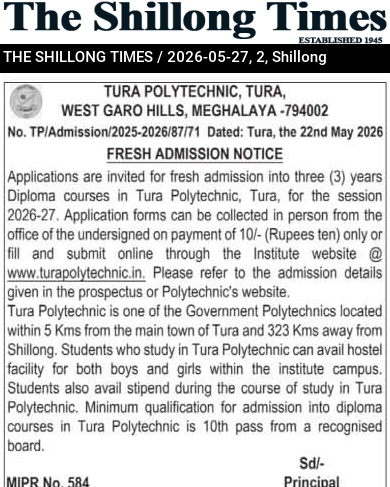 TURA POLYTECHNIC, TURA, WEST GARO HILLS, MEGHALAYA -794002