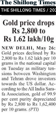 Gold price drops Rs 2,800 to Rs 1.62 lakh/10g